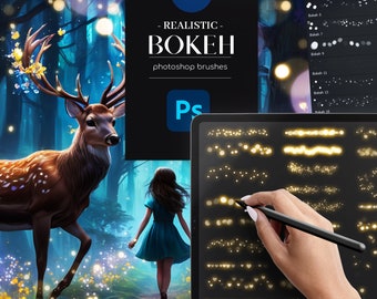105 Realistische Bokeh Photoshop Pinsel .ABR, Light Brushes Addon, Glühen Pinsel für Photoshop, kommerzielle Nutzung