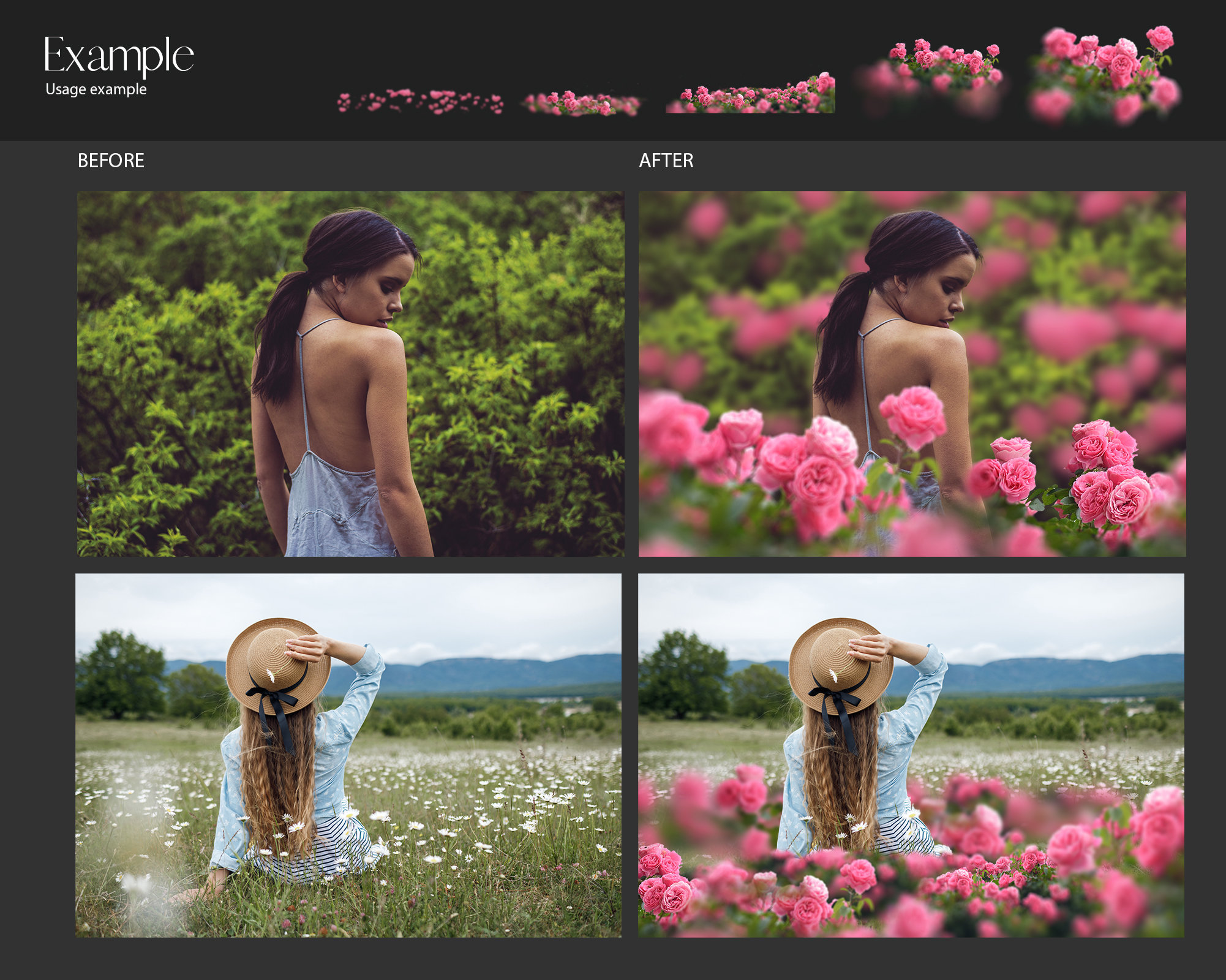 Gently Pink Roses Clipart, Flowers Photo Overlays, 20 PNG Files, Pink ...