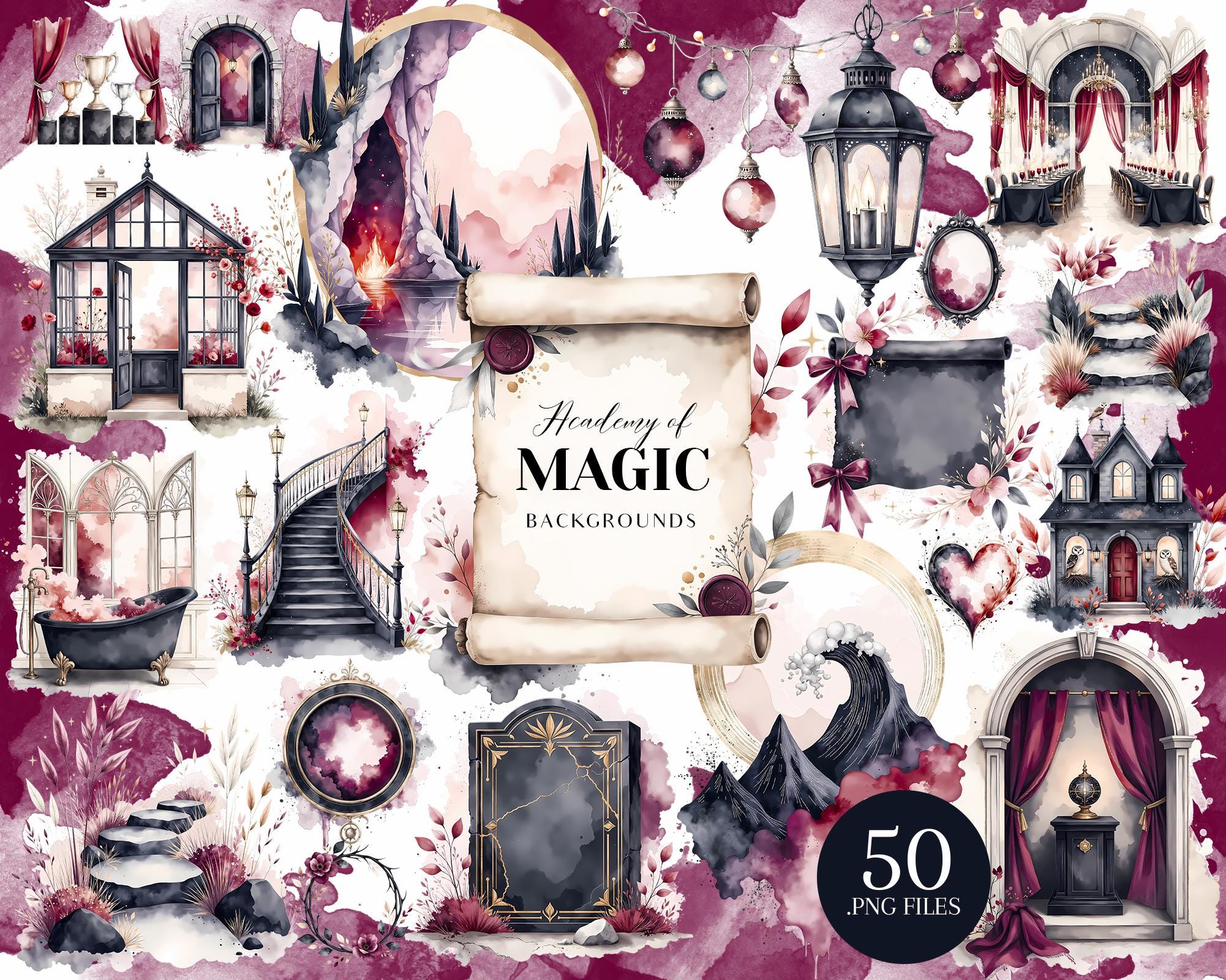 Magic Backgrounds Clipart, Academy of Magic Scenes PNG - Etsy