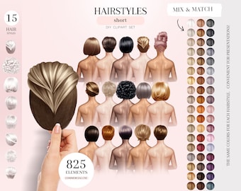 Short Hair Clipart: 825 Haircut Illustrations (PNG, Digital Download)
