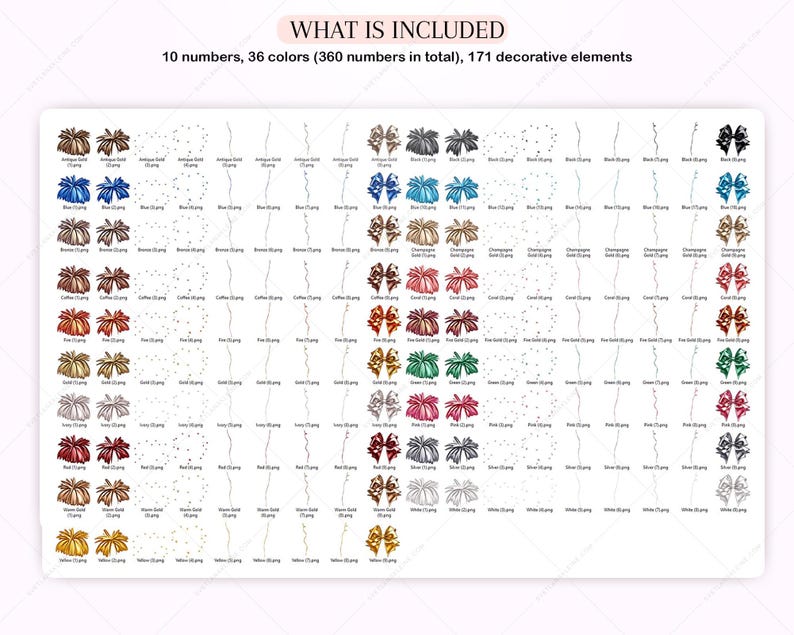 Pu&ograve; includere: Un grafico che mostra 360 numeri di diversi colori e 171 elementi decorativi. I numeri hanno la forma di un fiocco e sono disposti in righe per colore. Gli elementi decorativi sono piccoli e sparsi su tutto il grafico.
