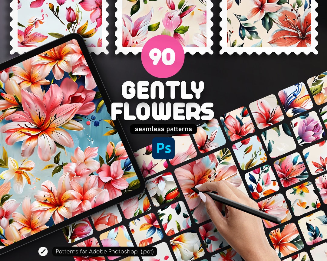 Ps Floral Pattern 90 Floral Photoshop Patterns: Seamless Acrylic Flower Designs (PAT File ...