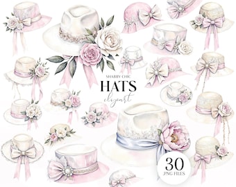 Shabby Chic Hats Clipart, Vintage Floral Hat PNG, Pastel Fashion Illustrations Sublimation PNG, Free Commercial Use
