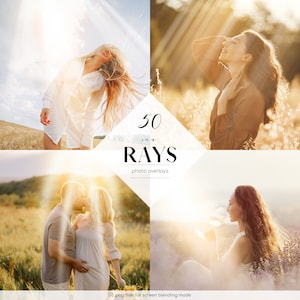 50 Warm Sun Rays Photo Overlays, Sun Light Clipart, Sunshine Overlay, Transparent PNG, Realistic Light Leaks, Summer Nature Overlays