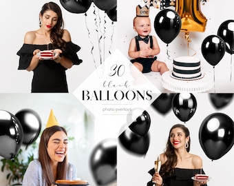 Black Balloons Photo Overlays: 30 PNG Files (Digital Download)