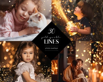 Gold Sparkle Photo Overlays: Glow Bokeh Effects (30 JPG Files)
