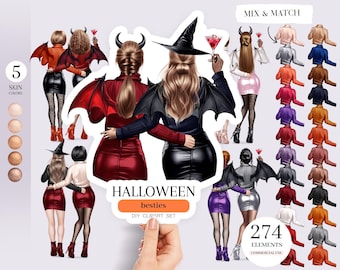 Halloween Besties Clipart: Benutzerdefinierter Portrait Ersteller (PNG Digital Download)