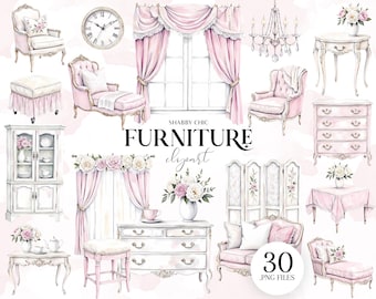 Shabby Chic Furniture Clipart, Vintage Sofa Cabinet PNG, Elegant Home Decor Illustrations Sublimation PNG, Free Commercial Use