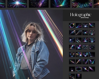 Holographic Light Photo Overlays, 30 JPG Files, Holography Photo Effects, Free Commercial Use