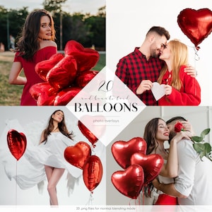 Rote Folienherzen-Ballons Foto-Overlays, 20 PNG-Dateien, Valentinstag Foto-Overlays, Liebe Clipart, freie kommerzielle Nutzung