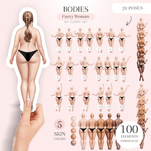 Klipart z krągłymi kobietami, kobieta plus size od tyłu, pozy kobiece w formacie PNG, niestandardowy portret