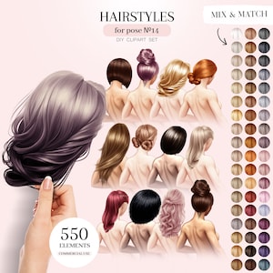 Fashion Hairstyles Clipart, Half-side View Hair Illustrations, Woman Hair PNG Graphics