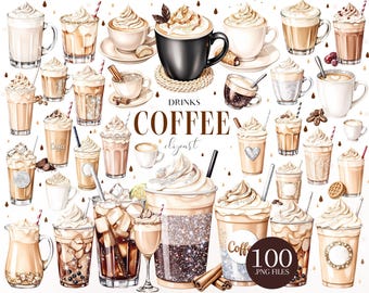Kaffeegetränke Clipart-Set, Iced & Hot, Ästhetische Latte PNG für Café Branding