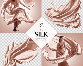 Flowing Peach Gold Fabric Clipart, Gold Silk Photo Overlays, Textile in the Air, Peach Dress Overlays, Flowing Silk PNG, Airy Effect