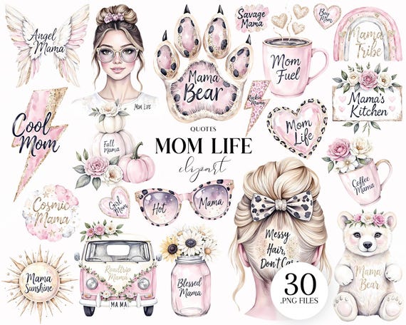 Mom Life Clipart, Mama Bear PNG, Motherhood Illustrations Sublimation PNG, Free Commercial Use