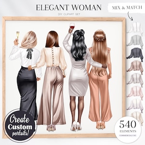 Imágenes prediseñadas de mujer elegante, creador de retratos de mujer de moda, creador de personajes, imágenes prediseñadas de mejores amigas, imágenes prediseñadas personalizadas, vista posterior, personalizadas