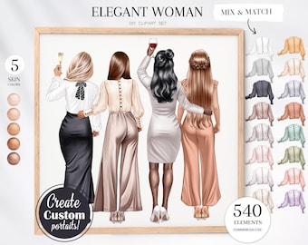 Elegant Woman Clipart: Fashion Portrait Creator (Digital Download)