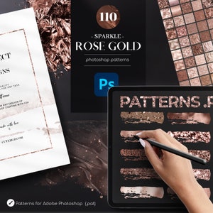 110 ローズゴールド Photoshop パターン .PAT、メタリックシームレスパターンアドオン、Photoshop 用グラムパターン、商用利用