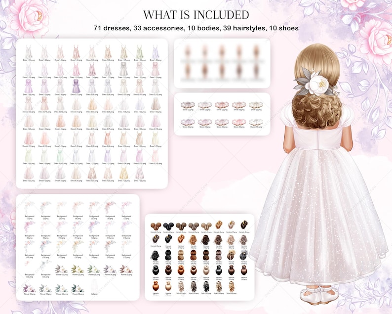 Kommunion Mädchen Clipart - weiße Kleider PNG (digitaler Download) Bild 2