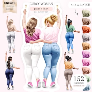 Curvy Besties Clipart: Plus Size Woman Portrait Creator (PNG Files)