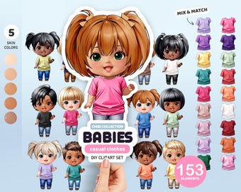 Chibi Babies Clipart: Custom Anime Doll Creator (PNG Digital Download)
