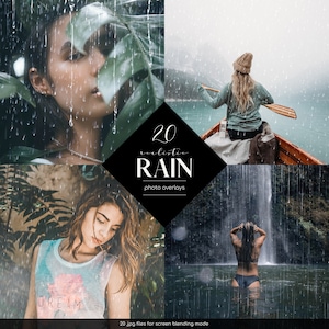 Realistic Rain Photo Overlays, 20 JPG Files, Nature Photo Effects, Free Commercial Use