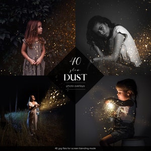 Gold Glow Dust Photo Overlays, 40 JPG Files, Glow Dust Effect, Magic Light Overlays, Particles Photo Effect, Free Commercial Use