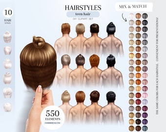 Teen Male Hairstyles Clipart: Back View Hair PNG (Digital Download)