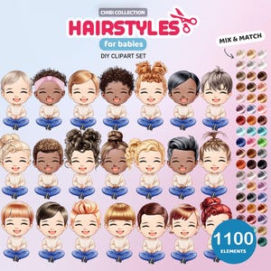 Chibi Baby Hair Clipart, Hairstyles PNG, Doll Creator, Hair PNG, Custom Portrait, Hairstyles for Dolls, Customizable Clipart, Hair Graphics