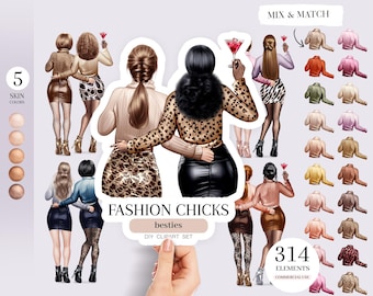 Fashion Girls Clipart: Custom Portrait Creator (PNG, Digital Download)