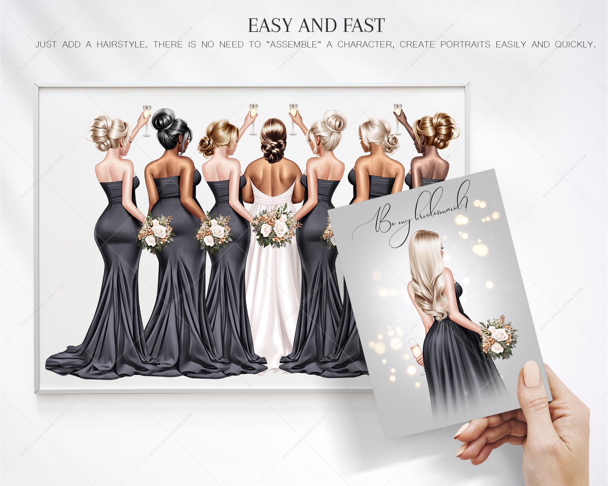 Black Bridesmaids Clipart: Wedding Portrait Creator (PNG Digital Download)  - Etsy, image size:2002x1600
