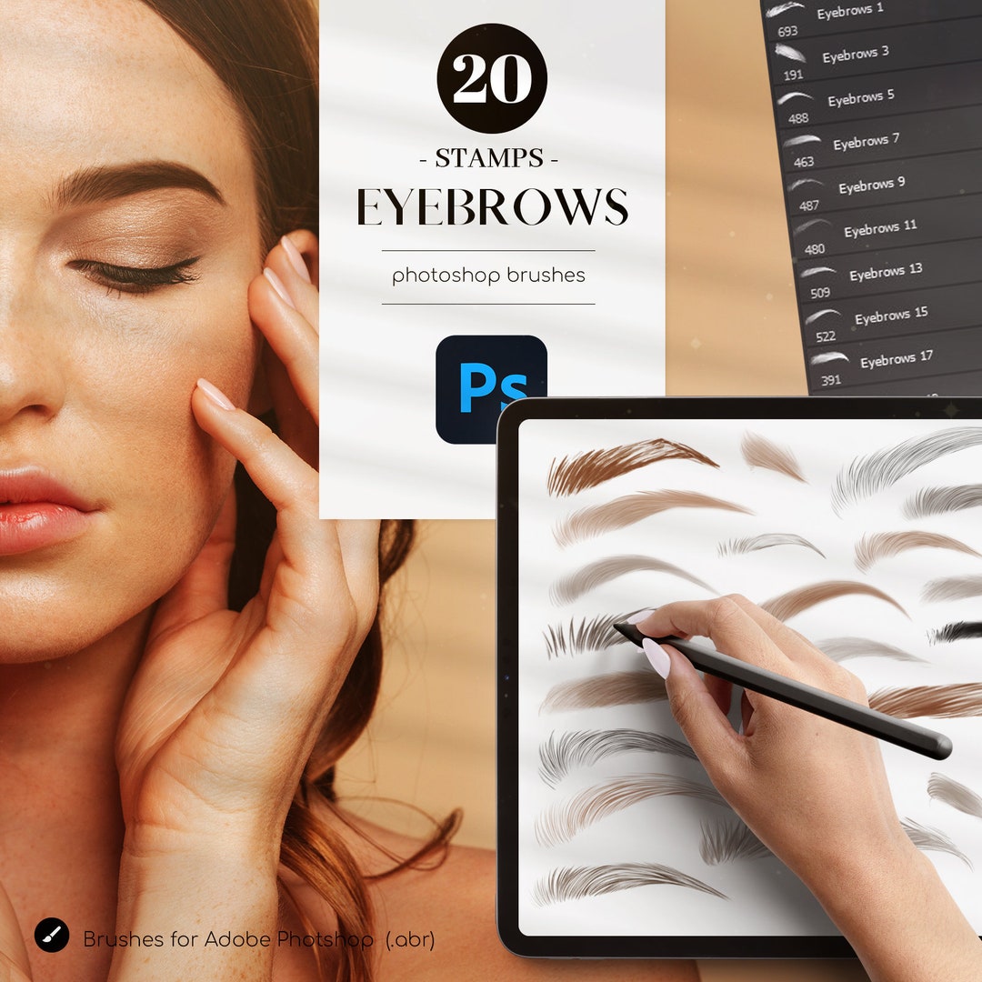 20 Eyebrows Stamps Brushes, Realistic Eyebrows .ABR, Face