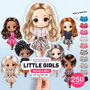Chibi Little Girls kleding clipart, meisje maker, gepersonaliseerd portret, custom Doll Creator, Chibi Girls clipart, aanpasbare clipart,