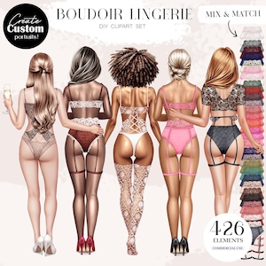 Boudoir Lingerie Clipart, Woman in Underwear Clipart, Flirty Illustrations, Sexy Lingerie PNG, Custom Gift, Personalized Portrait