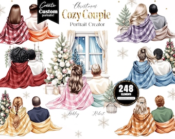 Christmas Cozy Couple Portrait Creator – Premade Characters, Holiday Couple PNG