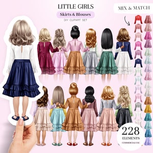 Girls in Skirts and Blouses Clipart, Custom Girl Clipart PNG, Personalized Portrait, Girl Portrait Creator