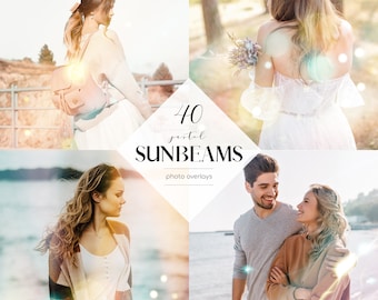 40 Pastel Sunbeams Photo Overlays: Warm Light Effects (PNG Digital Download)