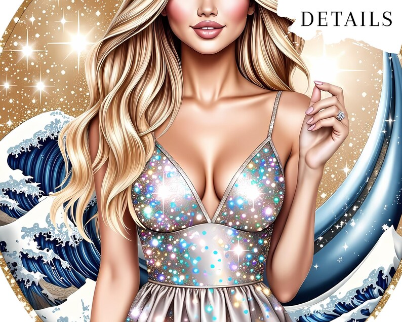 Aquarius Zodiac Clipart, Astrology Water Bearer Clip Art, Celestial Mermaid & Moon Illustrations, Cosmic PNG Bundle, 50 PNG image 5