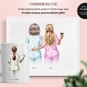 Puede incluir: Una taza blanca con un dise&ntilde;o de dos mujeres con batas. El texto "BEST NURSE" est&aacute; impreso en la taza. Las mujeres llevan batas de color azul claro y rosa. La taza es un gran regalo para una enfermera.