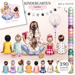 Kindergarten Teacher Clipart, Best Teacher Portrait Creator, Babies Clipart, School Class, Custom Portrait, Custom Gift, Personalized