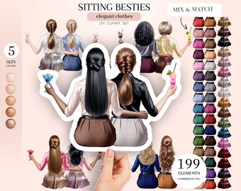 Bestie Cheers Clipart: Girls Portrait Creator, BFF PNG (Digital Product)