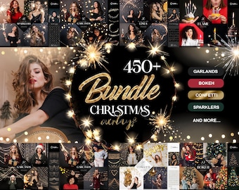 450+ Christmas Overlays Bundle | Sparkler Lights, Bokeh, Confetti, Garlands & Fire Glow Photo Overlays | Holiday Sparkle Effects PNG
