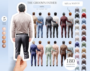 Groom's Father Suits Clipart: Wedding Men Portrait Creator (PNG Digital Download)