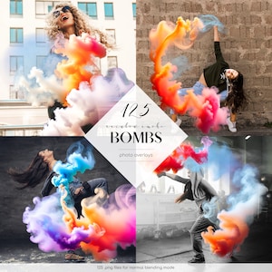 Rainbow Smoke Bomb Photo Overlays: 125 PNG Dynamic Effects (Digital Download)