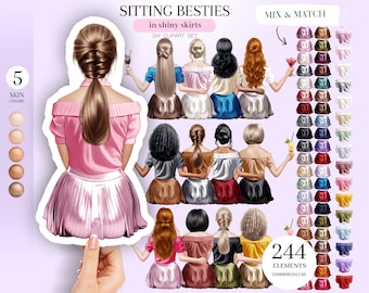 Shiny Besties Clipart, Soul Sisters Clipart, Girls in Skirts, Girls Portrait Creator, Best Friends PNG, Personalized Portrait, Custom Art