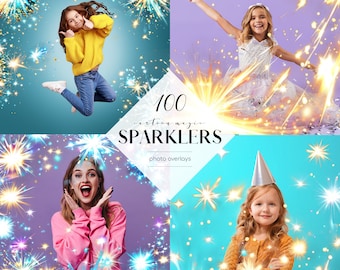 Cartoon Sparklers Photo Overlays: Magic Firework Effects (100 PNG Files)