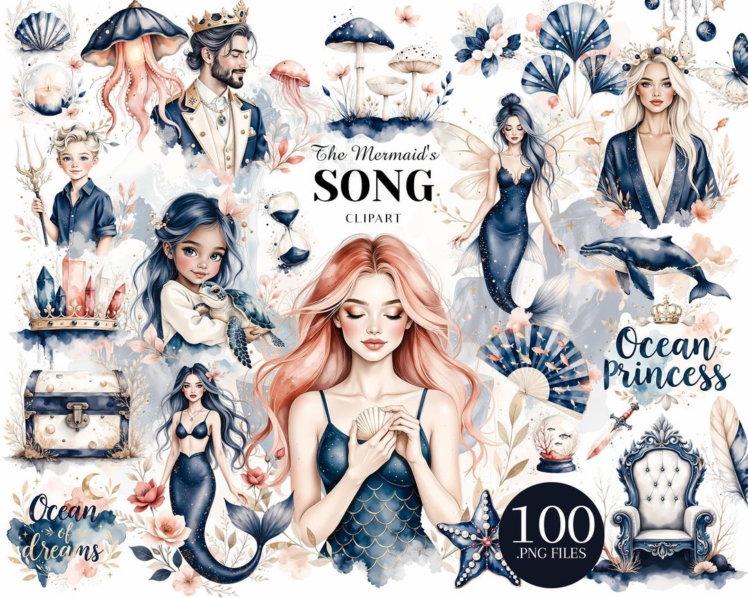 Mermaid Clipart Set, Ocean Princess PNG, Fantasy Mermaid - Etsy UK