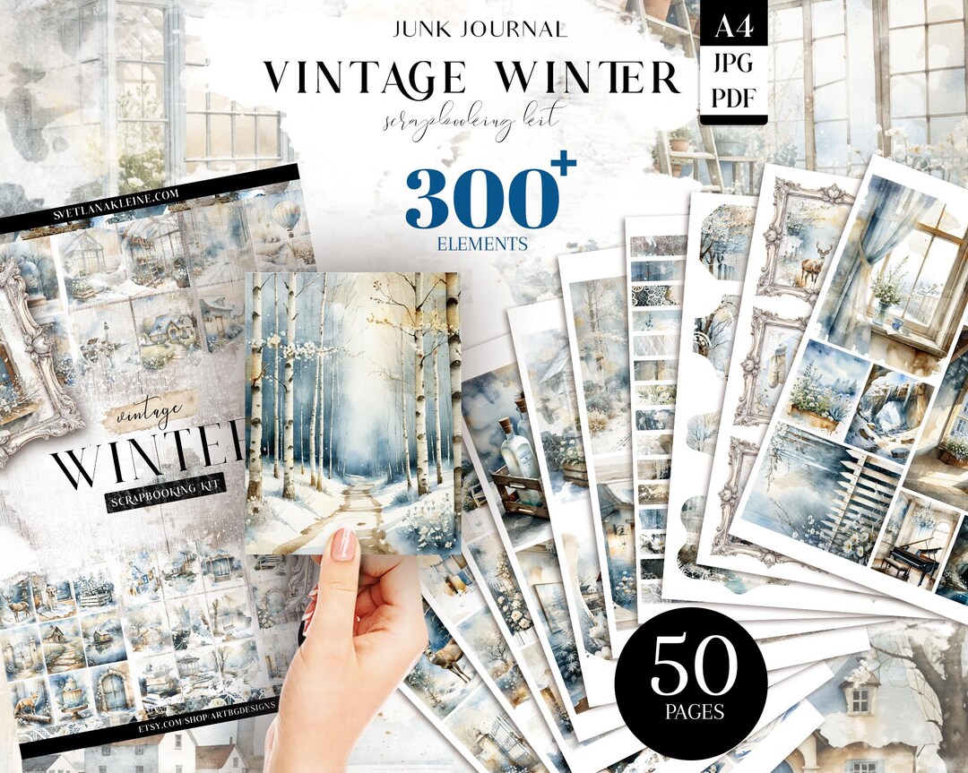 Vintage Winter Junk Journal Kit – Antique Blue Scrapbook Printable ...