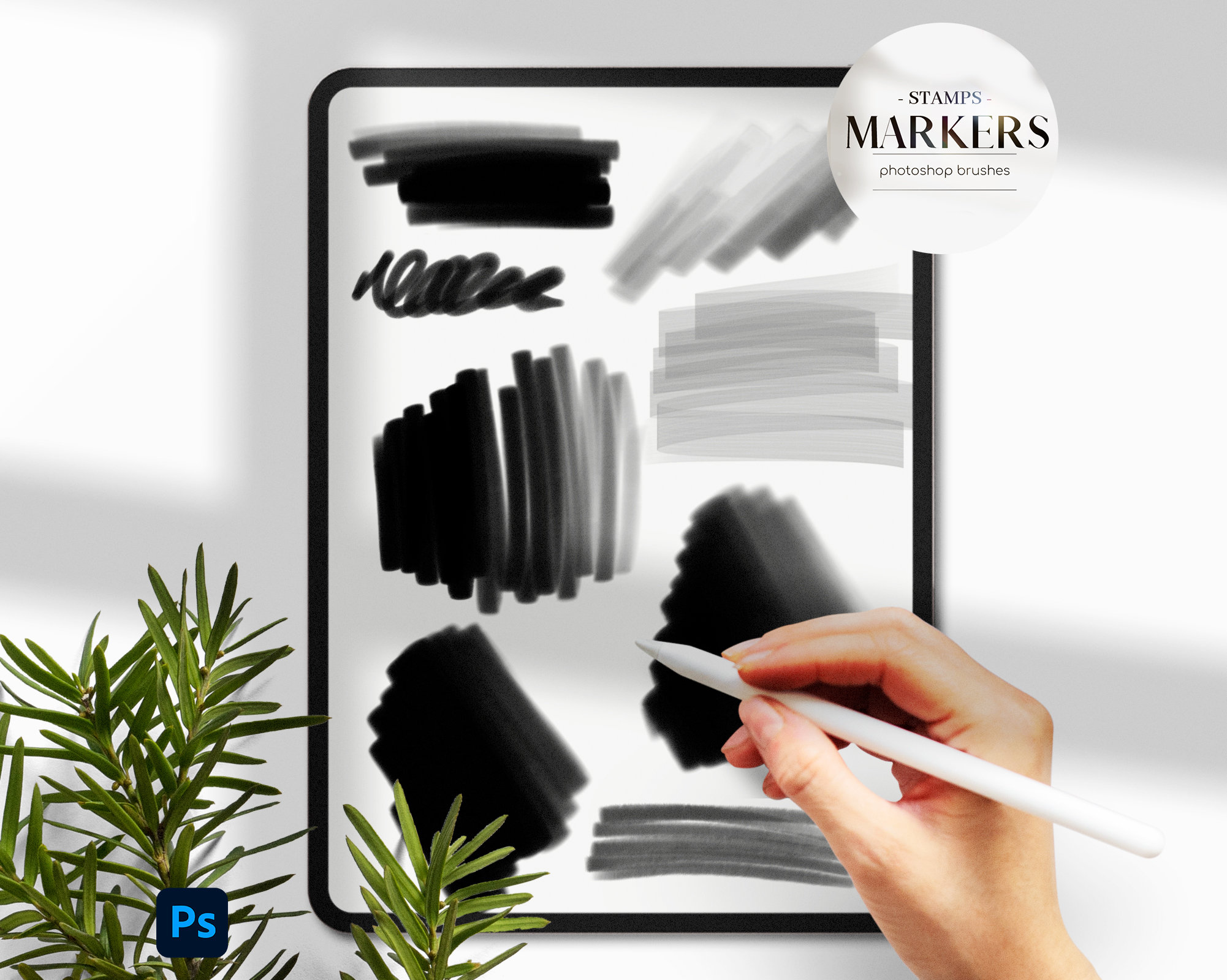 100 Markers Stamps Photoshop Brushes .ABR, Markers Brushes Addon ...