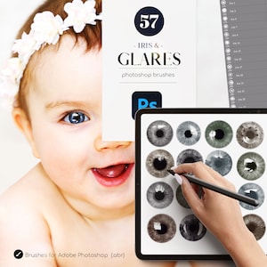 57 Iris Stamps Photoshop Pinsel, Glares Pinsel, Realistische Augen .ABR, Gesichtspinsel Addon, Handzeichnungspinsel für Photoshop, Kommerzielle Nutzung